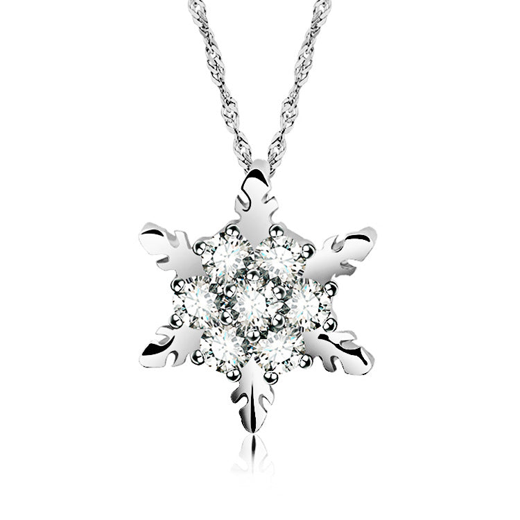 Temperament natural gemstone necklace silver-plated snowflake diamond necklace Christmas gift pendant sweater chain