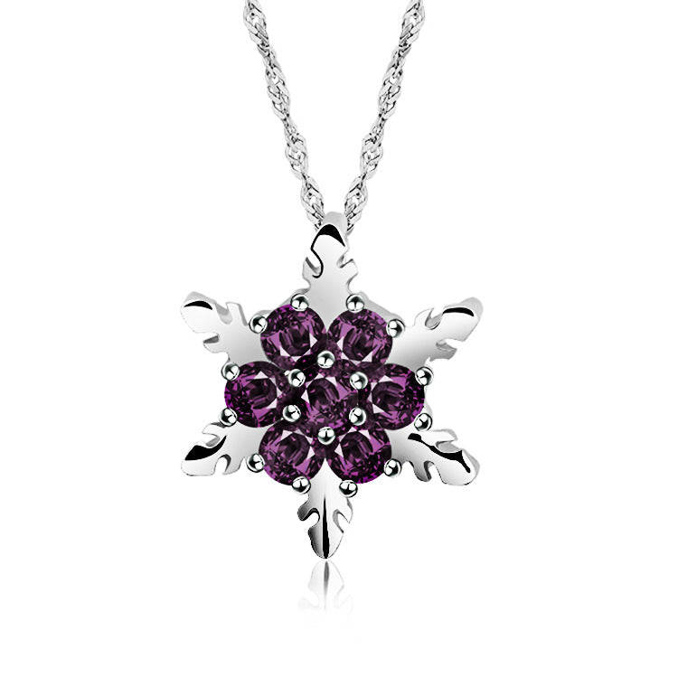 Temperament natural gemstone necklace silver-plated snowflake diamond necklace Christmas gift pendant sweater chain