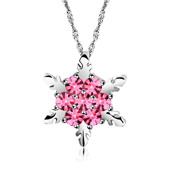 Temperament natural gemstone necklace silver-plated snowflake diamond necklace Christmas gift pendant sweater chain