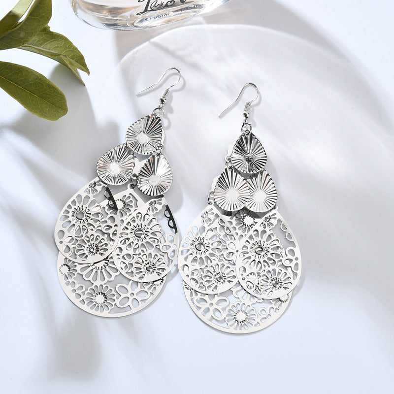 Palace hollow multi-layered flower retro earrings Indian personality retro ladies earrings