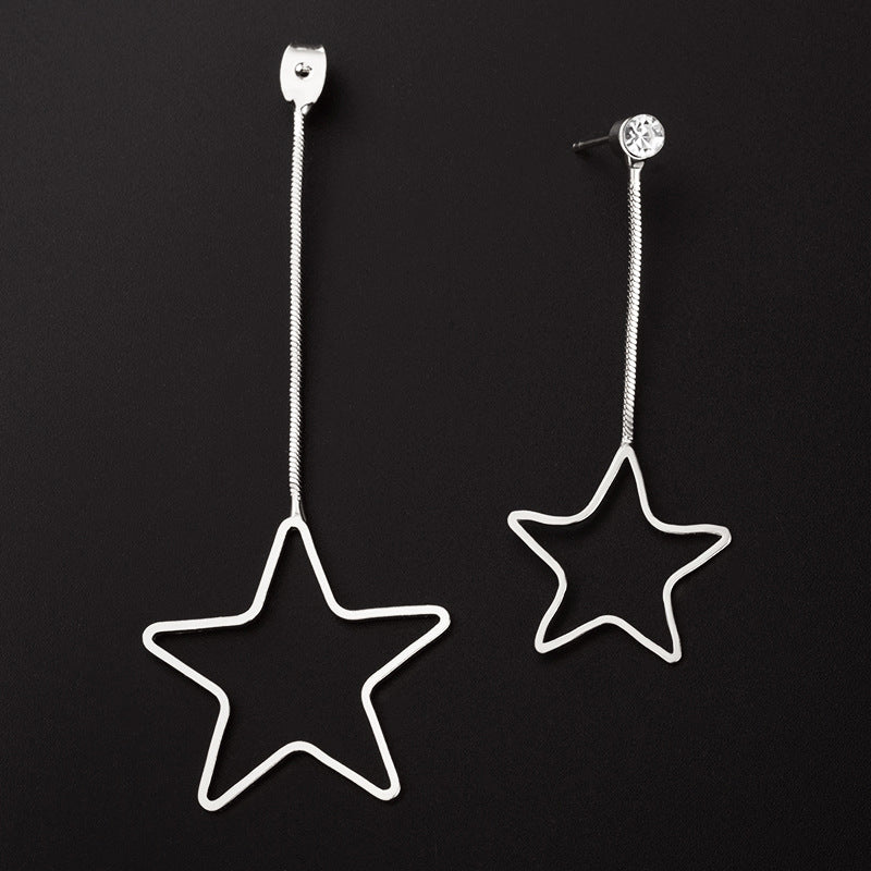 Ins hollow out five-pointed star earrings fashion temperament personality design asymmetrical earrings earrings net red earrings