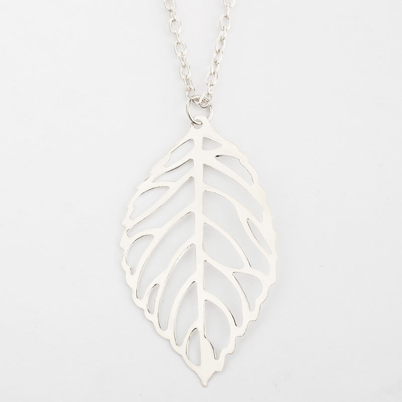 Retro Mori Metal Colorful Hollow Tree Leaf Necklace Simple and Versatile Clavicle Chain