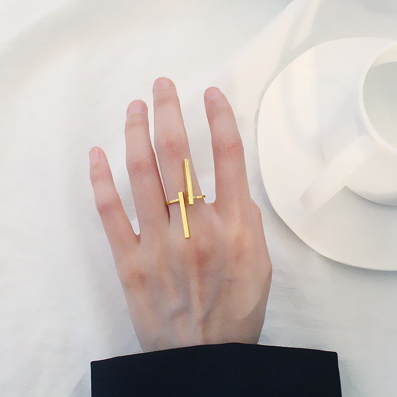 Creative simple opening double word geometric ring men and women ring open ring tail ring