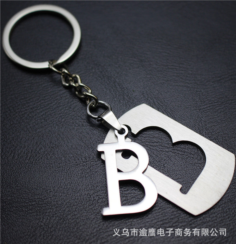 Stall 26 letters stainless steel tag car key chain key ring couple small gift pendant