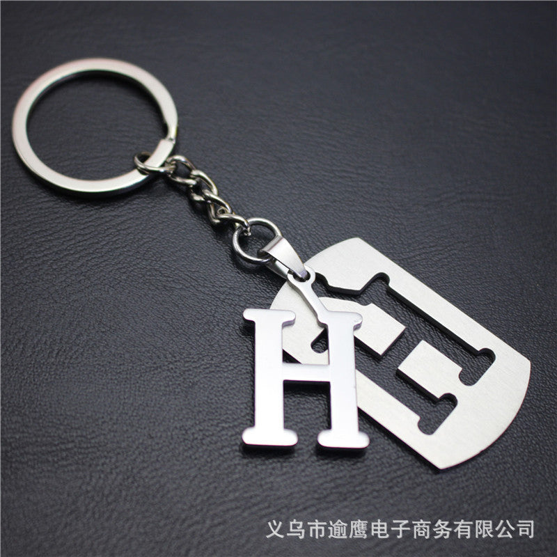 Stall 26 letters stainless steel tag car key chain key ring couple small gift pendant