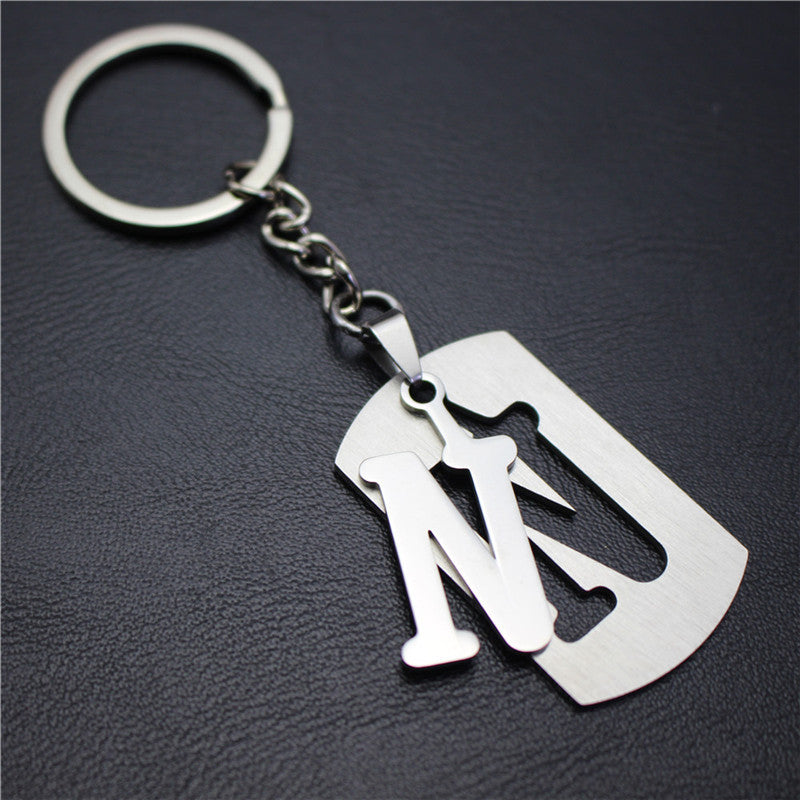 Stall 26 letters stainless steel tag car key chain key ring couple small gift pendant