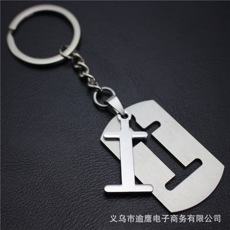 Stall 26 letters stainless steel tag car key chain key ring couple small gift pendant