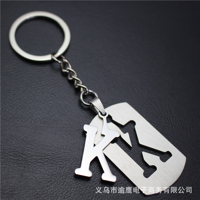 Stall 26 letters stainless steel tag car key chain key ring couple small gift pendant