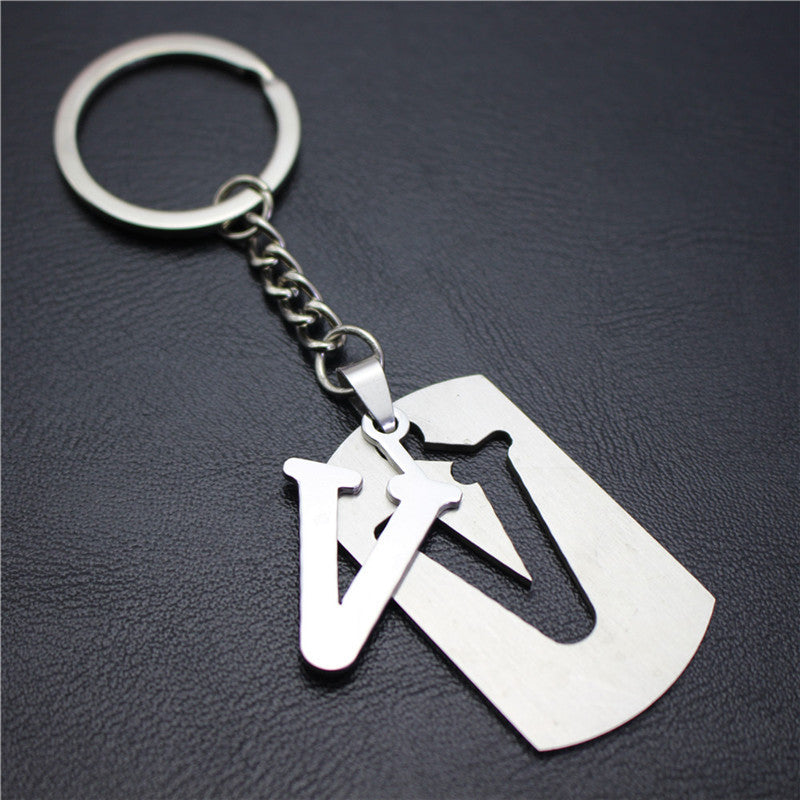 Stall 26 letters stainless steel tag car key chain key ring couple small gift pendant