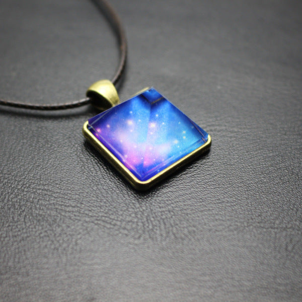 Pyramid luminous crystal pendant dream starry sky same necklace for men and women small gift chest chain with chain