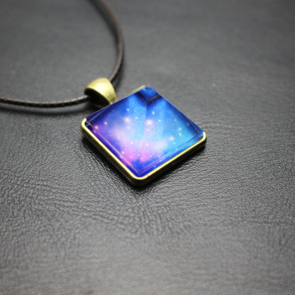 Pyramid luminous crystal pendant dream starry sky same necklace for men and women small gift chest chain with chain