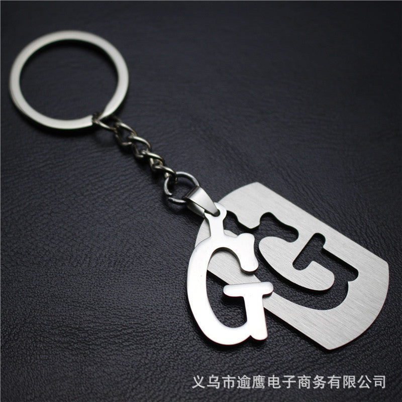 Stall 26 letters stainless steel tag car key chain key ring couple small gift pendant