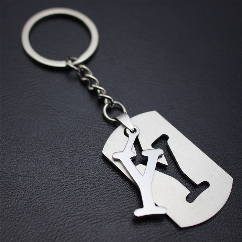 Stall 26 letters stainless steel tag car key chain key ring couple small gift pendant