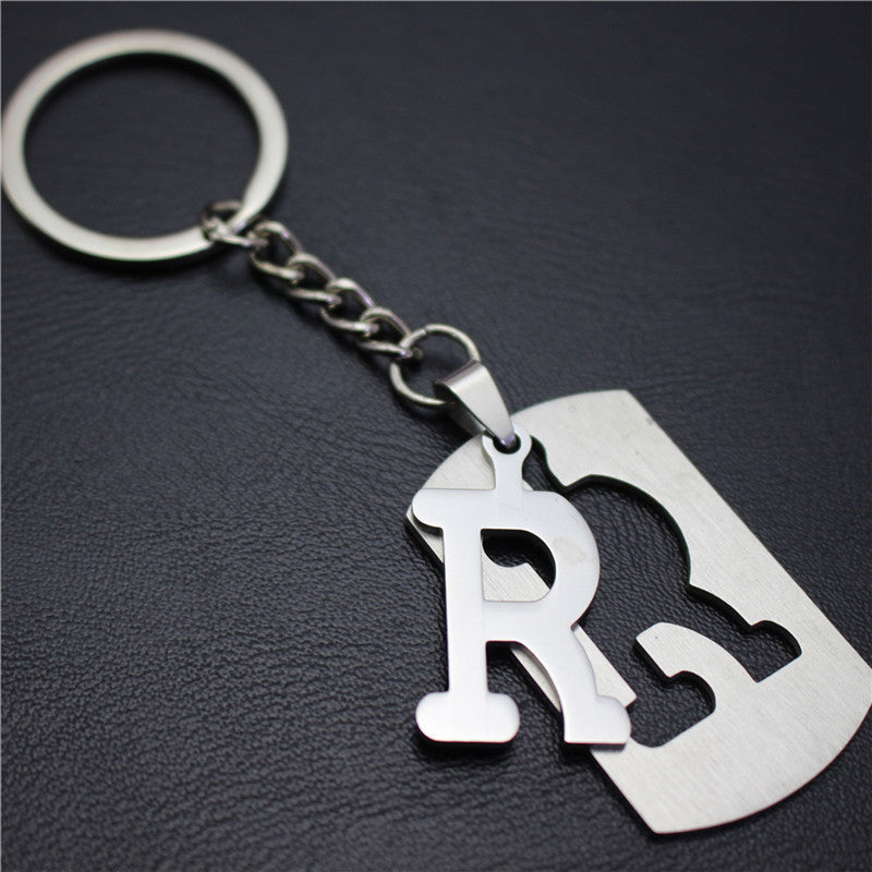 Stall 26 letters stainless steel tag car key chain key ring couple small gift pendant