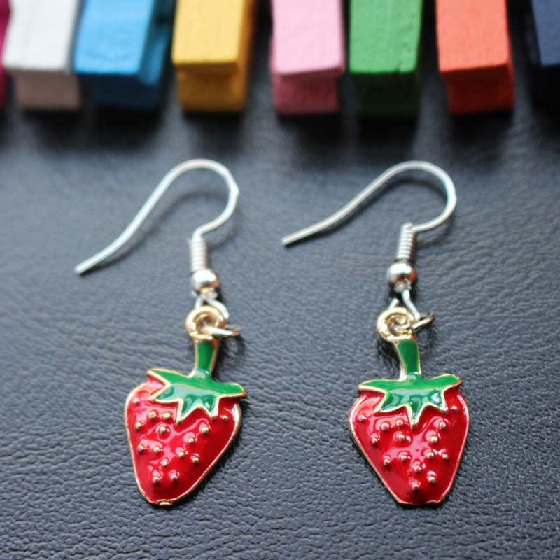 Fruit series earrings drop oil alloy red strawberry earrings holiday gift direct supply