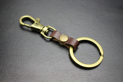 Top layer cowhide key chain key ring dog buckle 4 colors genuine leather bag pendant accessories ancient bronze color