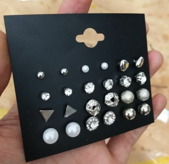 Fashion Jewelry Set Earrings 12 Pairs Square Imitation Zircon Stud Earrings Peach Heart Diamond Earrings