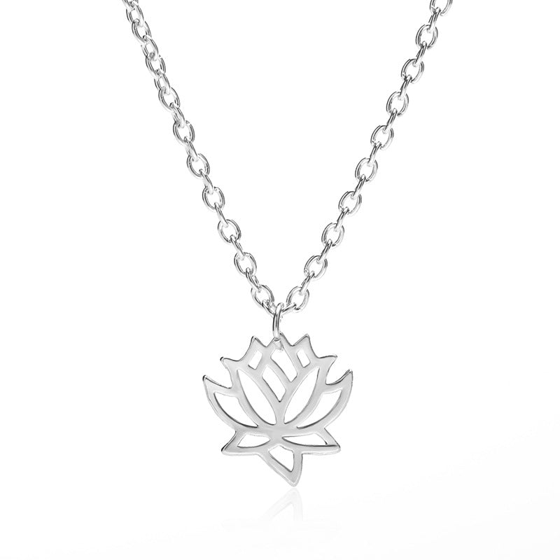 Fashion Simple Hollow Lotus Necklace Clavicle Chain Alloy Plating Three-color Lotus Jewelry Russian Jewelry