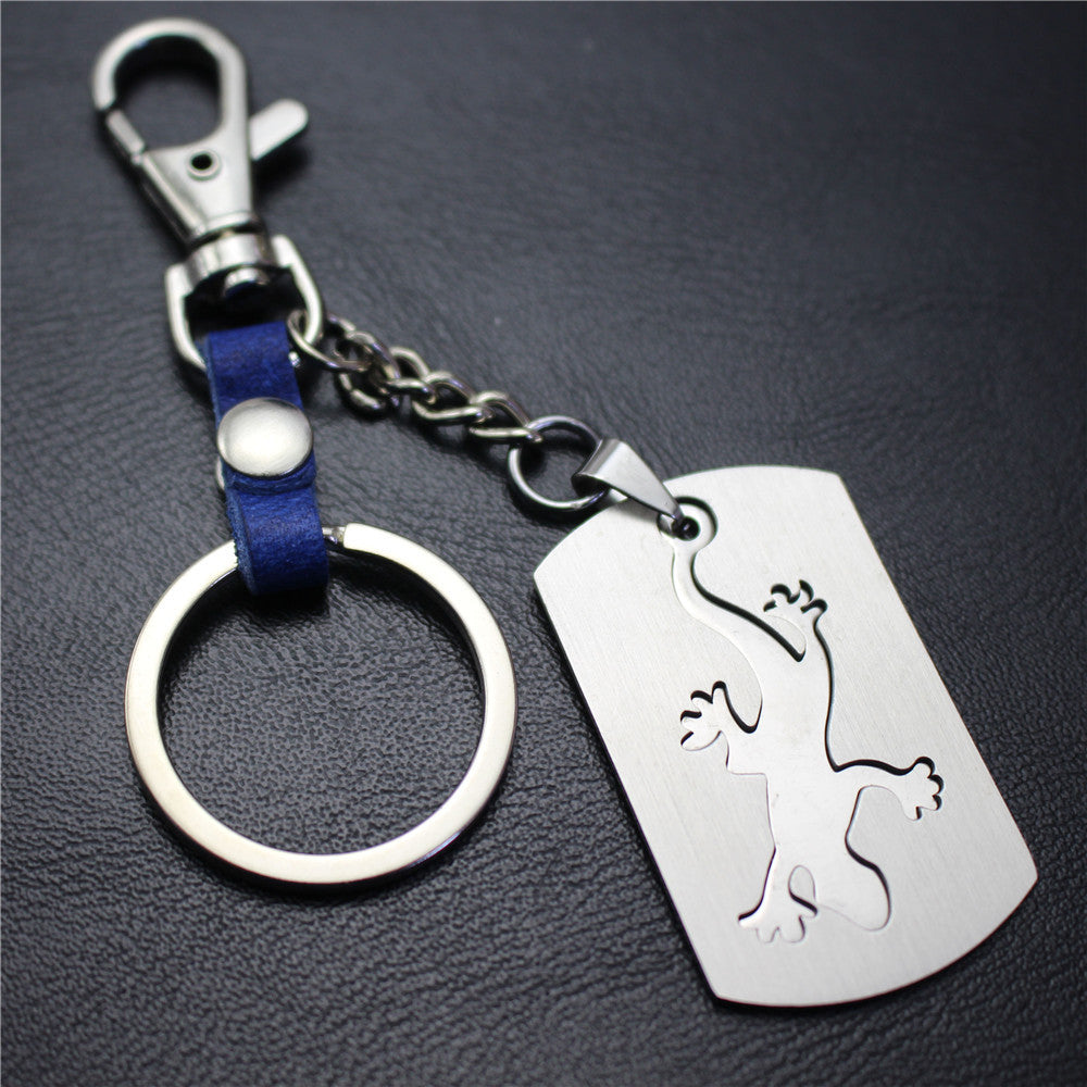 Lizard gecko stainless steel key chain car decoration couple bag key pendant top layer cowhide
