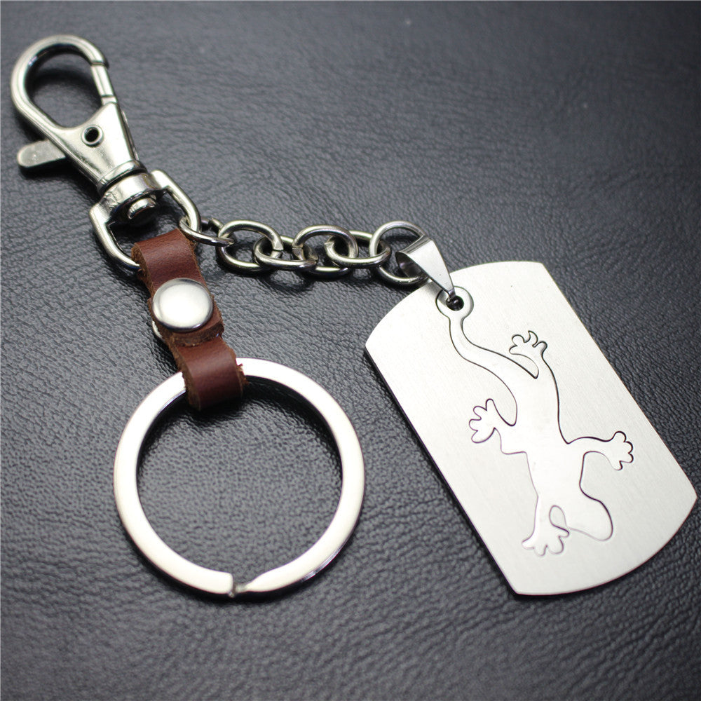 Lizard gecko stainless steel key chain car decoration couple bag key pendant top layer cowhide