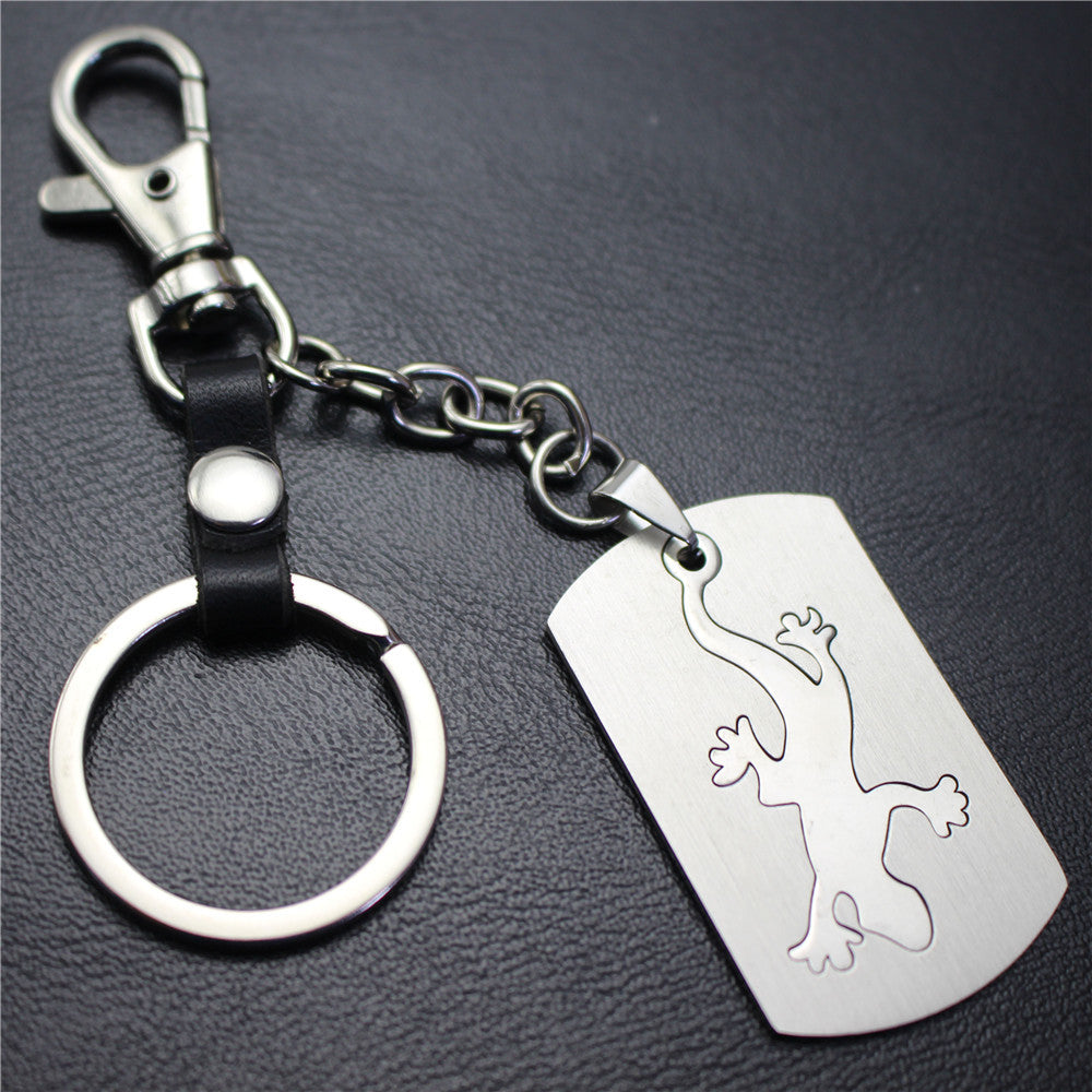 Lizard gecko stainless steel key chain car decoration couple bag key pendant top layer cowhide