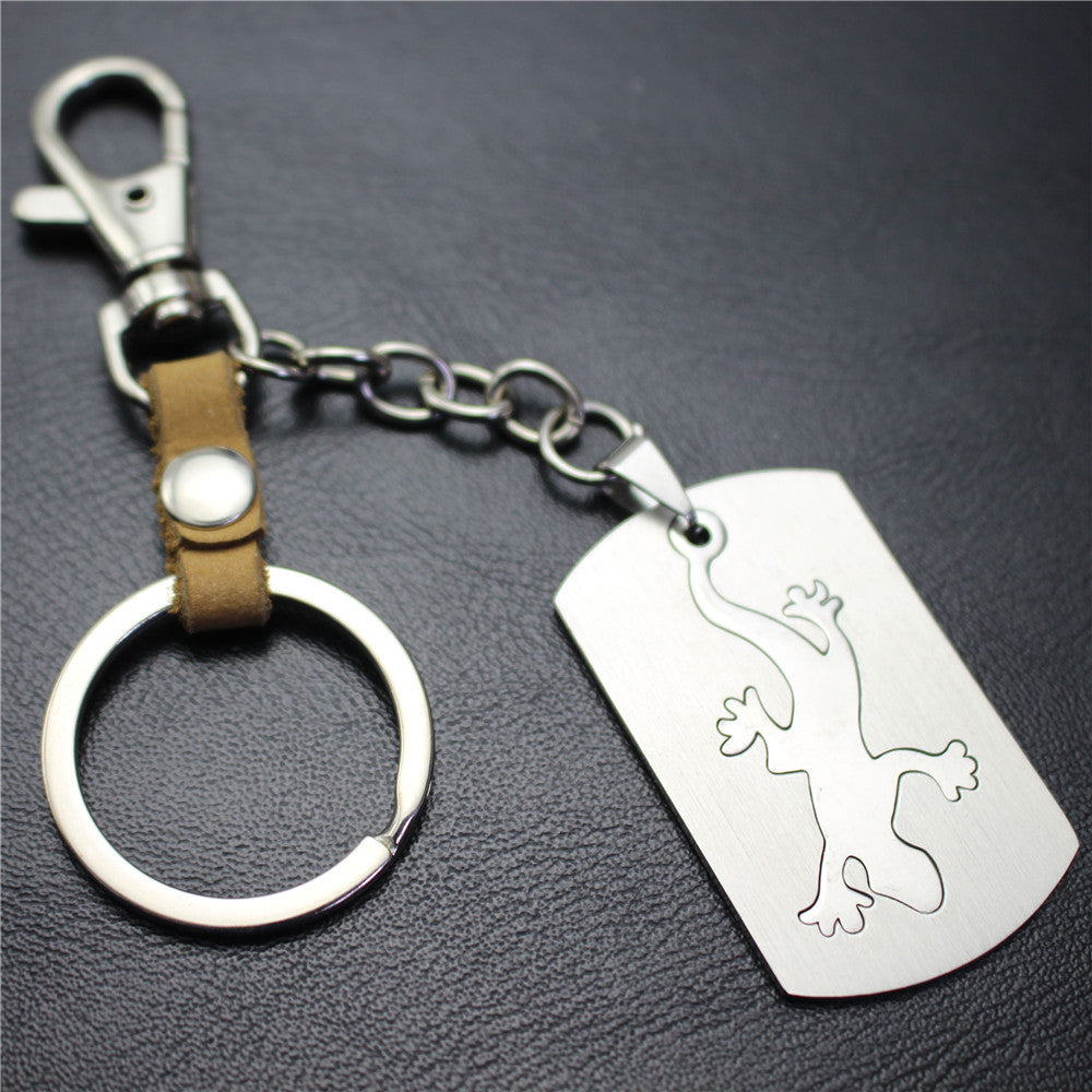 Lizard gecko stainless steel key chain car decoration couple bag key pendant top layer cowhide