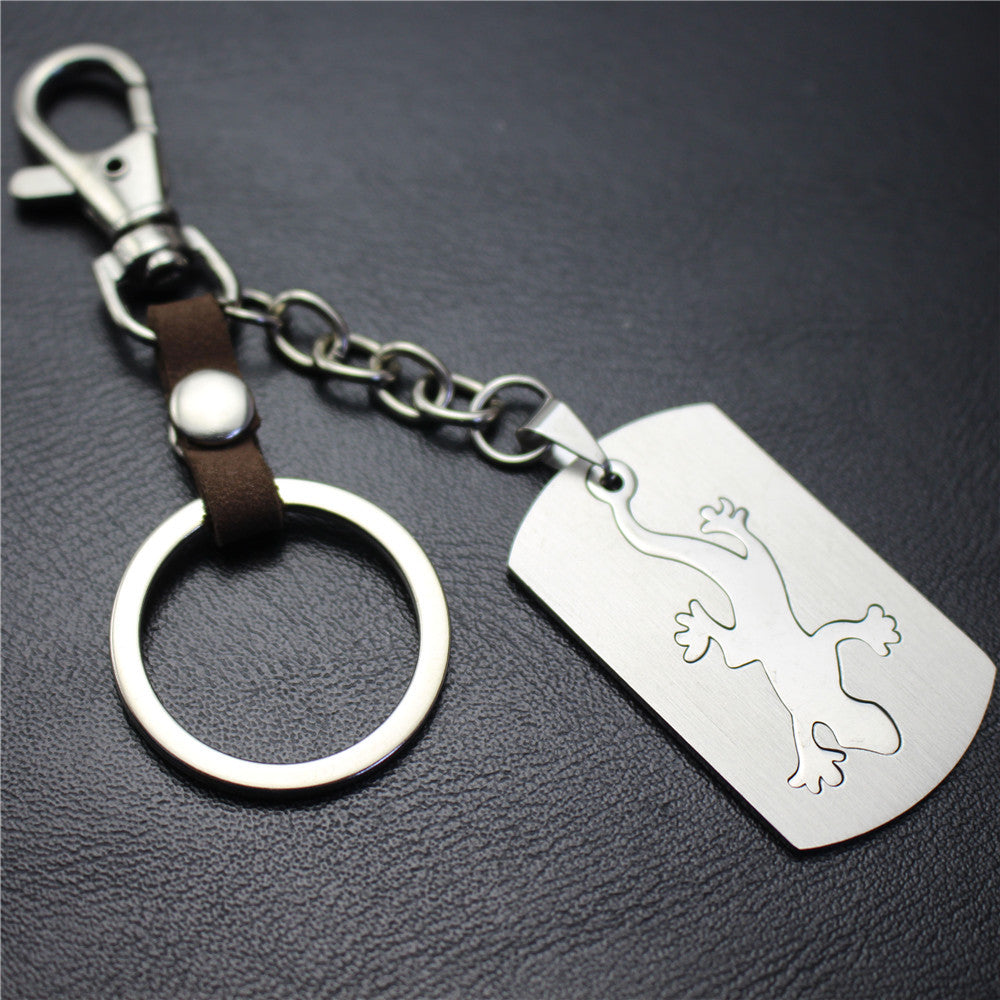 Lizard gecko stainless steel key chain car decoration couple bag key pendant top layer cowhide