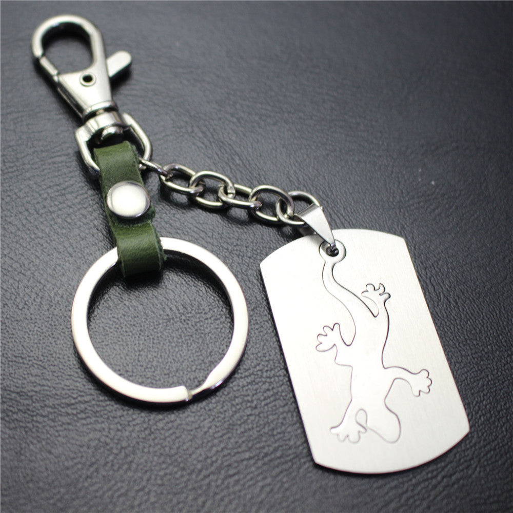 Lizard gecko stainless steel key chain car decoration couple bag key pendant top layer cowhide