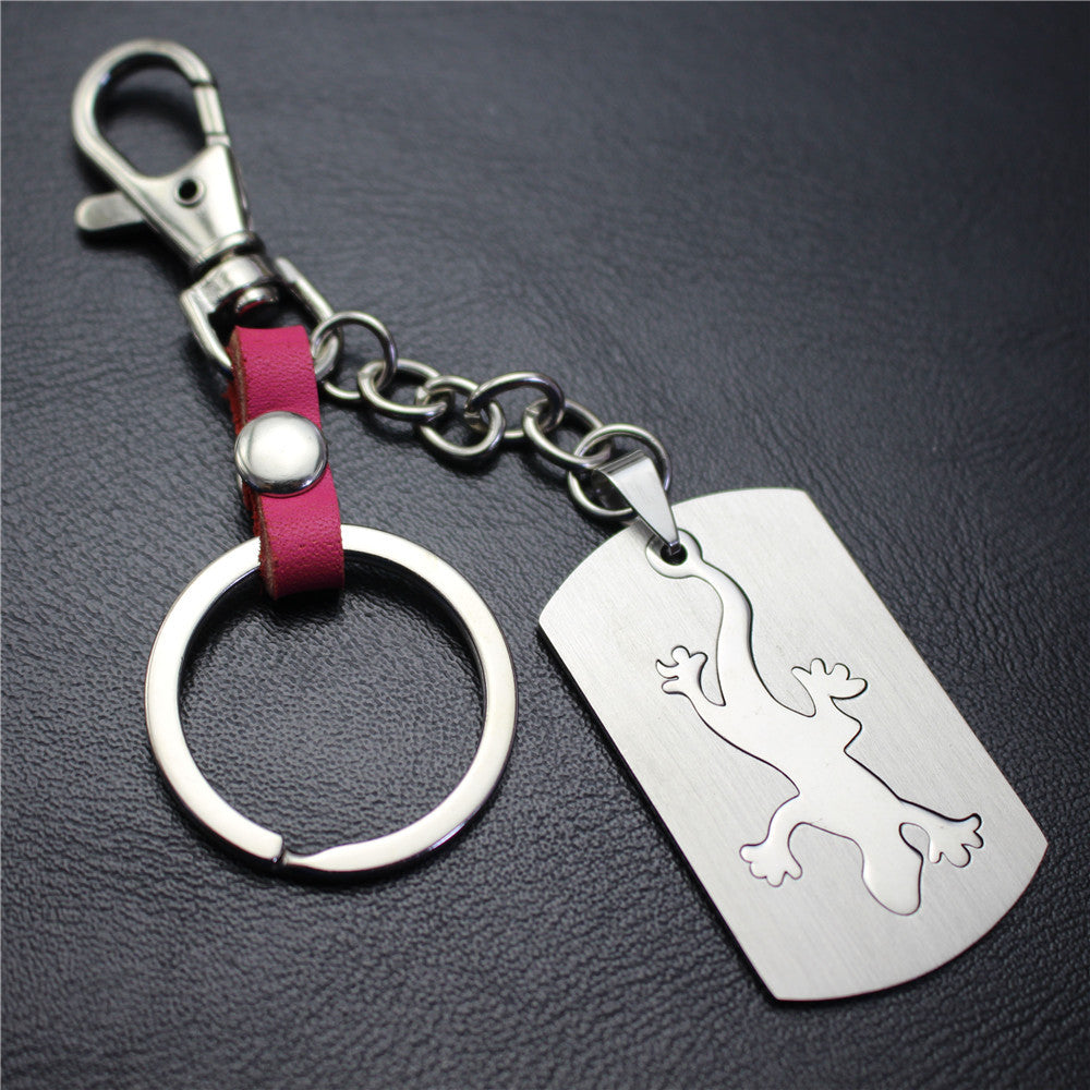 Lizard gecko stainless steel key chain car decoration couple bag key pendant top layer cowhide