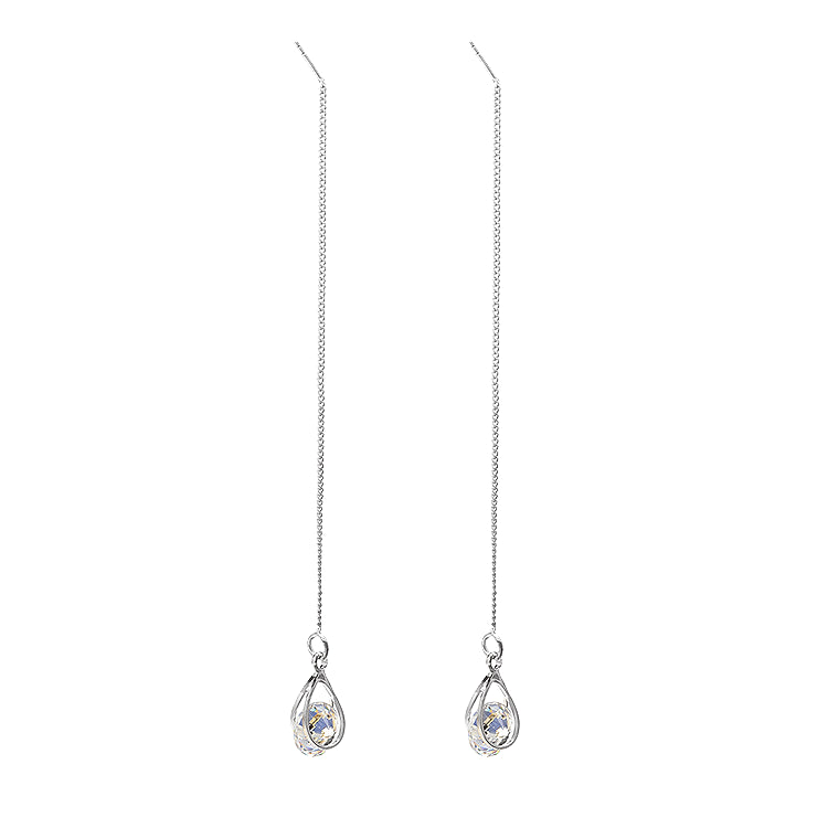 Personality earrings zircon water drop tassels asymmetrical ear wire women's long earrings temperament earrings