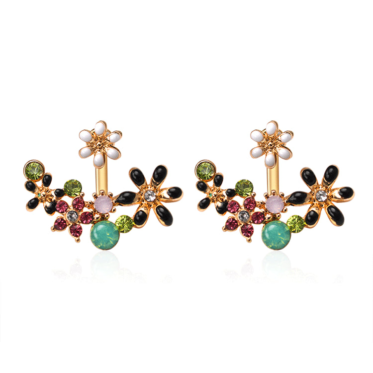 Sweet Ruili flower rhinestone back hanging earrings femininity pastoral fresh accessories jewelry earrings