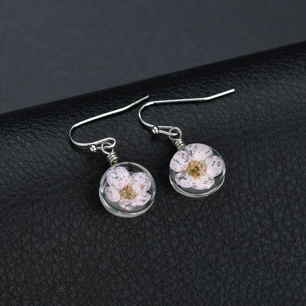 Retro Fashion Temperament Real Flowers Dried Flowers Crystal Ball Pendant Earrings Female Scenic Ethnic Jewelry
