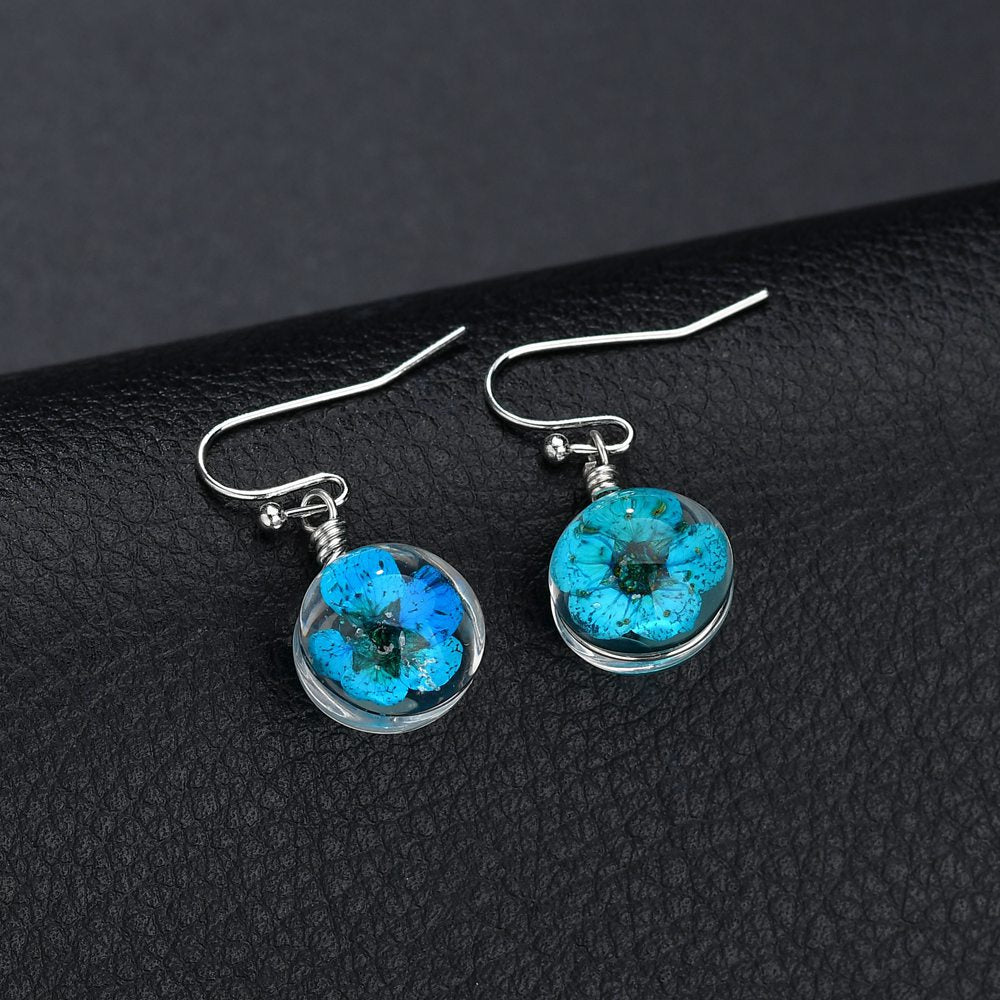 Retro Fashion Temperament Real Flowers Dried Flowers Crystal Ball Pendant Earrings Female Scenic Ethnic Jewelry