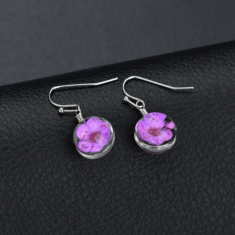 Retro Fashion Temperament Real Flowers Dried Flowers Crystal Ball Pendant Earrings Female Scenic Ethnic Jewelry