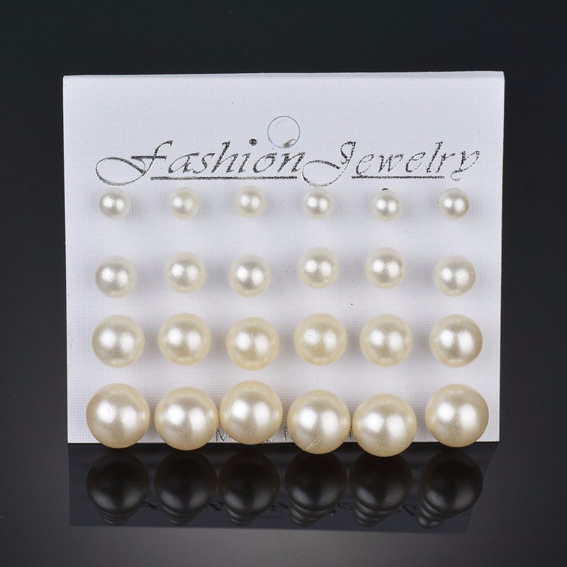 Fashion Jewelry Set Earrings 12 Pairs Square Imitation Zircon Stud Earrings Peach Heart Diamond Earrings