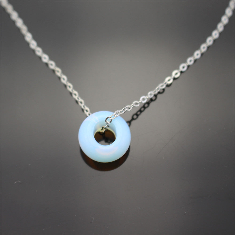 Natural Stone Ring Pink Quartz Pendant Clavicle Chain Necklace Fashion Accessories