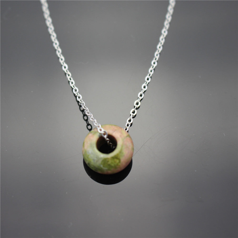 Natural Stone Ring Pink Quartz Pendant Clavicle Chain Necklace Fashion Accessories