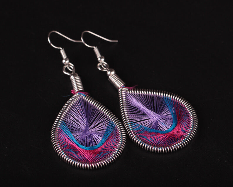 Fashion and popular silk thread earrings handmade oval exaggerated earrings jewelry