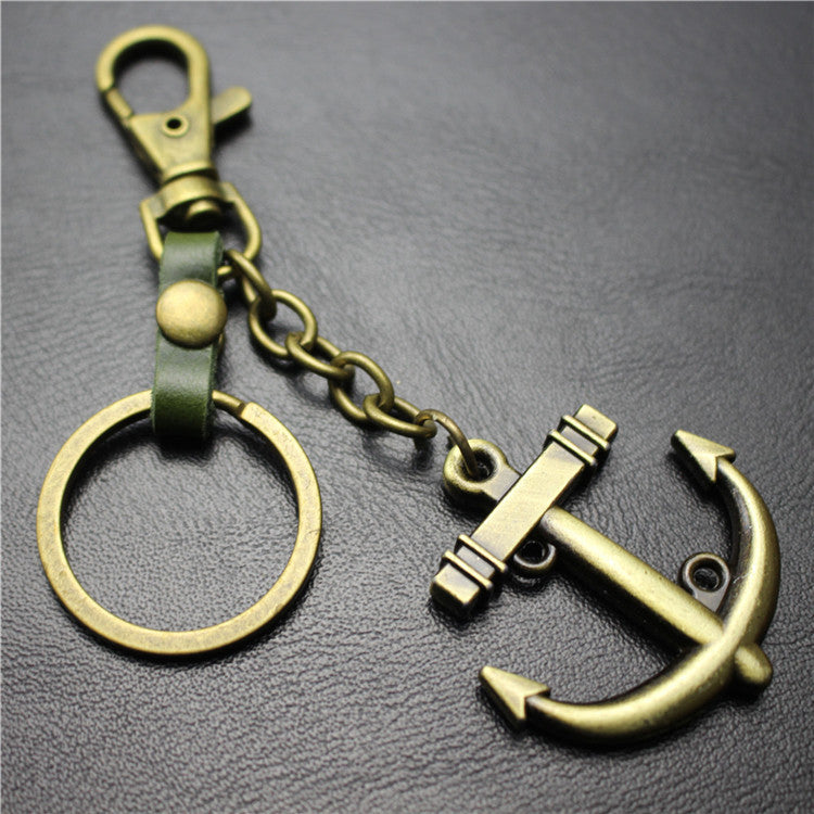 Sailing diary, big anchor, alloy key chain, leather middleware, accessories, key ring, bag, pendant