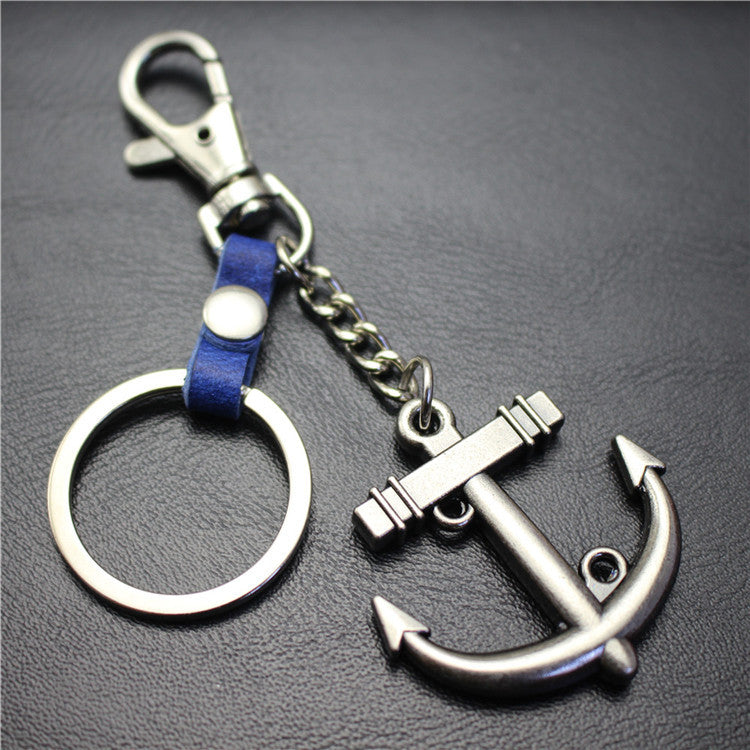 Sailing diary, big anchor, alloy key chain, leather middleware, accessories, key ring, bag, pendant