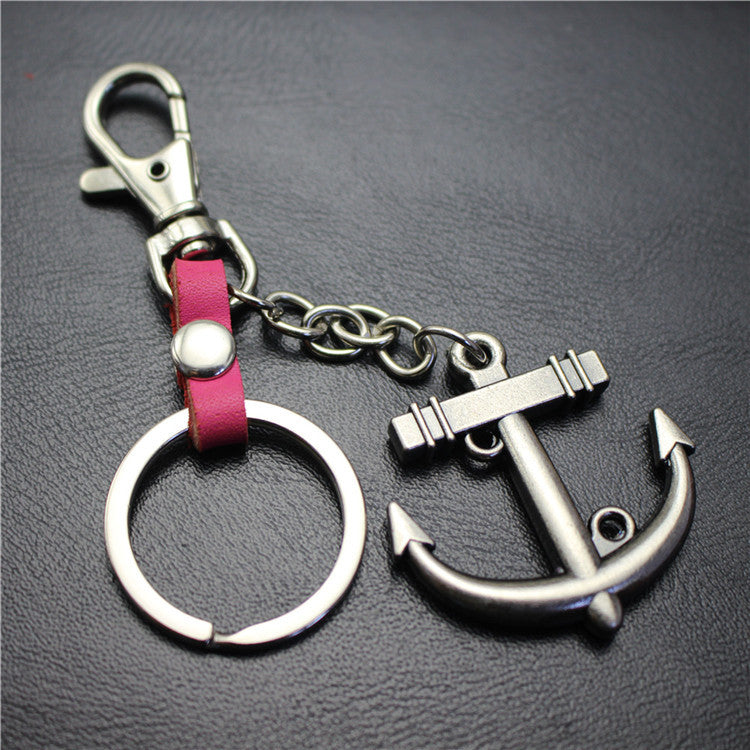 Sailing diary, big anchor, alloy key chain, leather middleware, accessories, key ring, bag, pendant