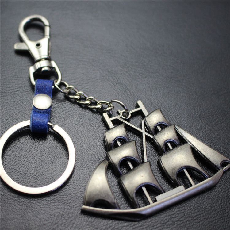 Yifanshun Retro Alloy Sailboat Pendant Leather Keychain 3cm Key Ring Korean Wave Jewelry Bag Pendant