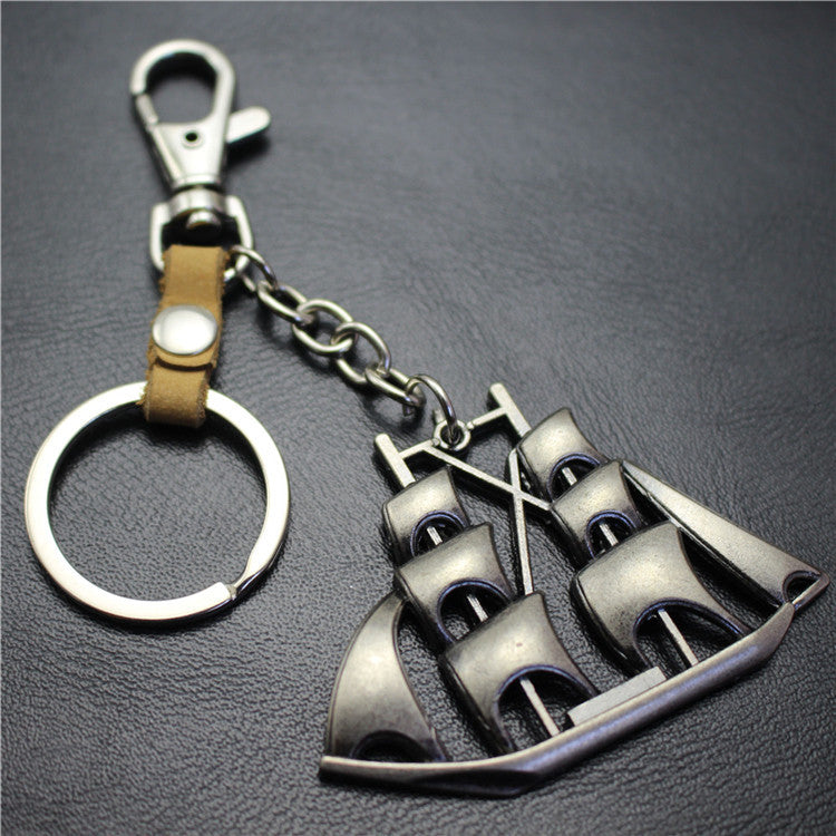 Yifanshun Retro Alloy Sailboat Pendant Leather Keychain 3cm Key Ring Korean Wave Jewelry Bag Pendant