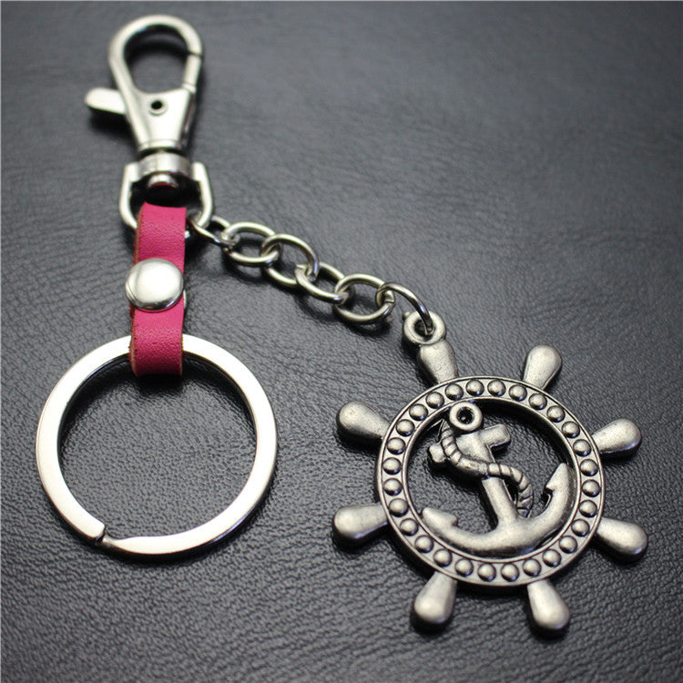 Nautical Diary Rudder Pendant Keychain Ancient Silver Brushed Steering Wheel Key Ring Jewelry Bag Pendant