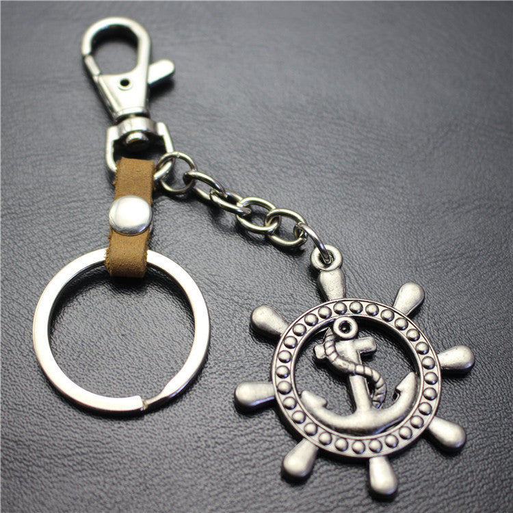 Nautical Diary Rudder Pendant Keychain Ancient Silver Brushed Steering Wheel Key Ring Jewelry Bag Pendant