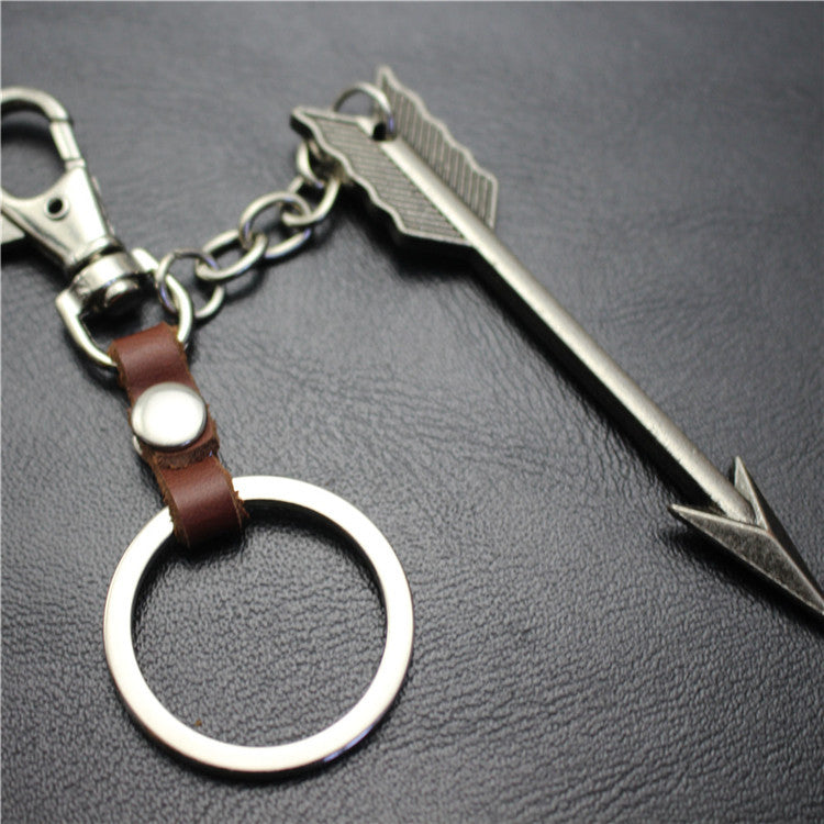 Large Arrow Alloy Pendant Leather Keychain Retro Key Ring Pendant Korean Wave Jewelry