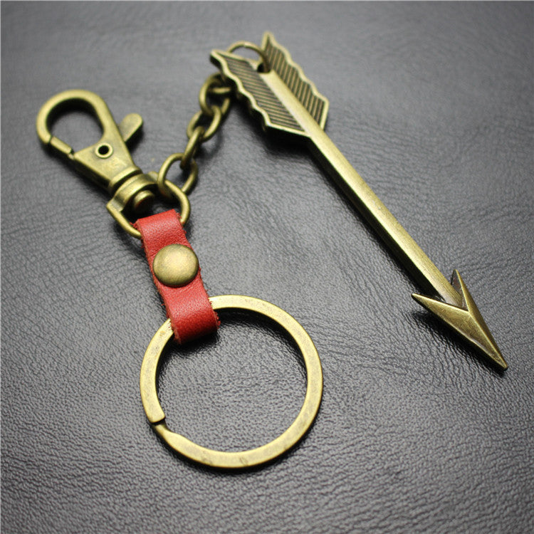 Large Arrow Alloy Pendant Leather Keychain Retro Key Ring Pendant Korean Wave Jewelry