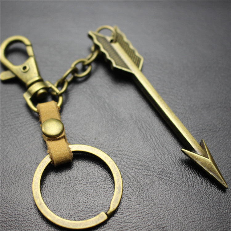 Large Arrow Alloy Pendant Leather Keychain Retro Key Ring Pendant Korean Wave Jewelry