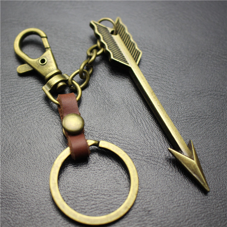 Large Arrow Alloy Pendant Leather Keychain Retro Key Ring Pendant Korean Wave Jewelry