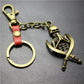 Double Sword Reaper Skull Alloy Pendant Leather Keychain Retro Key Ring Pendant Gift